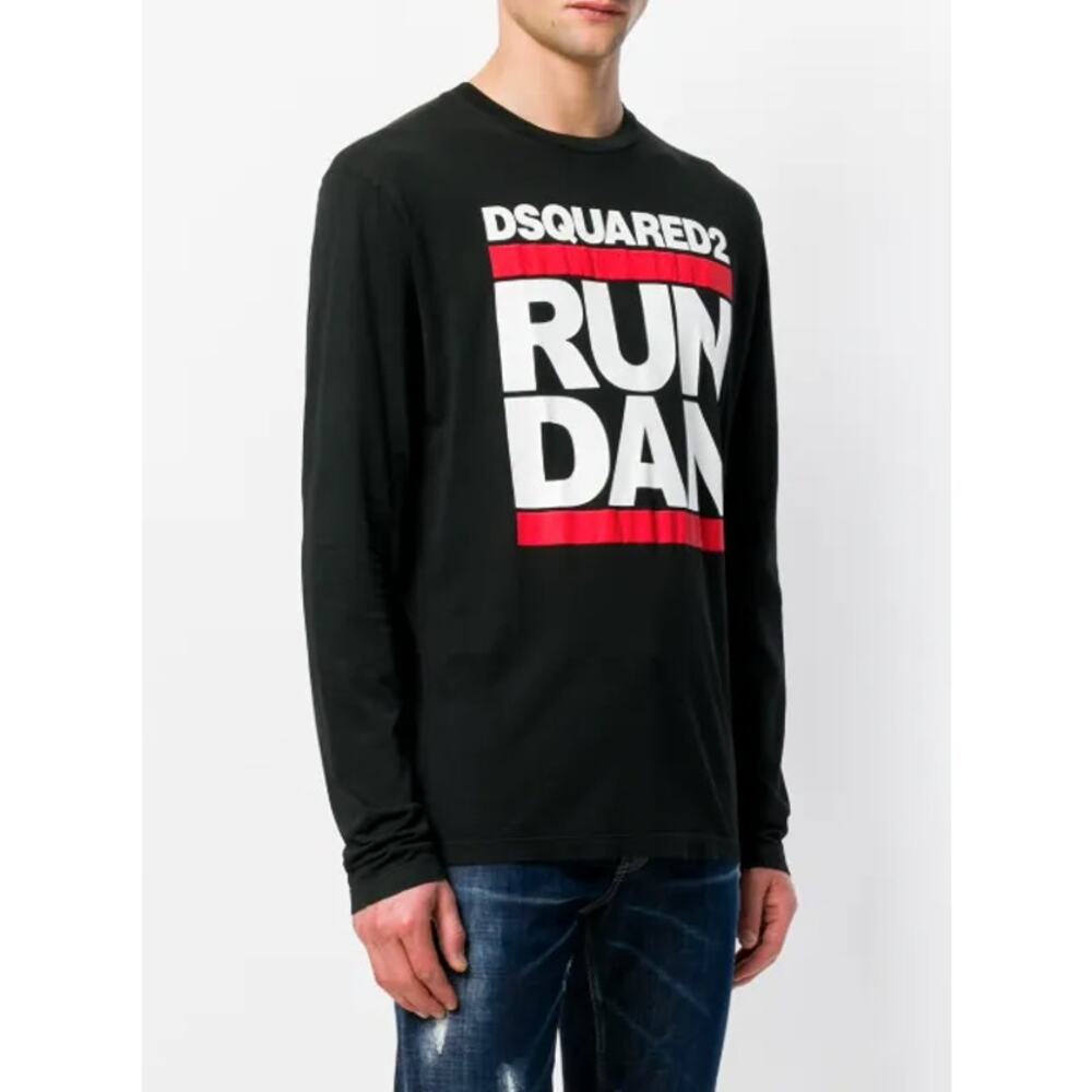 DSQUARED2 Run Dan Logo Graphic Long Sleeve Shirt Black Sz XL $360 {JJ52}